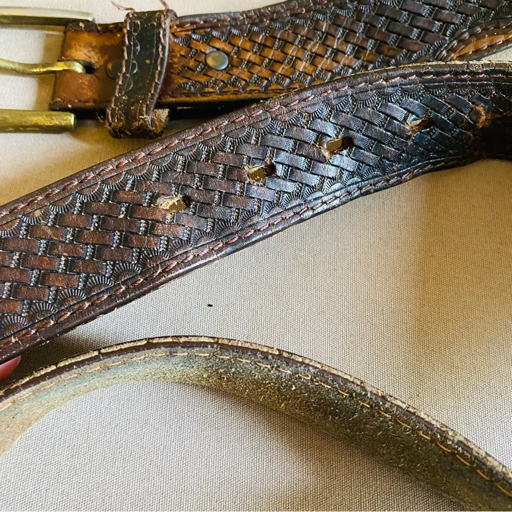 GEORGIA BOOT Brown Leather Hand Tooled Belt 42